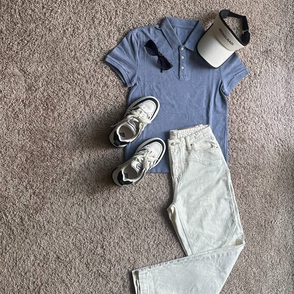 Slim Fit Blue Polo Tee – XS Cotton Stretch – Minimalist Everyday Shirt - Picture 1 of 4
